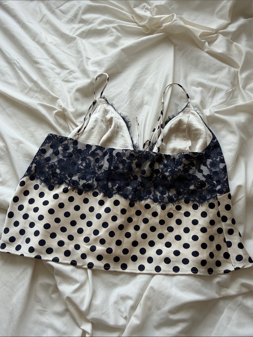 Abercrombie & Fitch Navy Lace and Cream Polka Dot Satin Cami - Picture 4 of 4